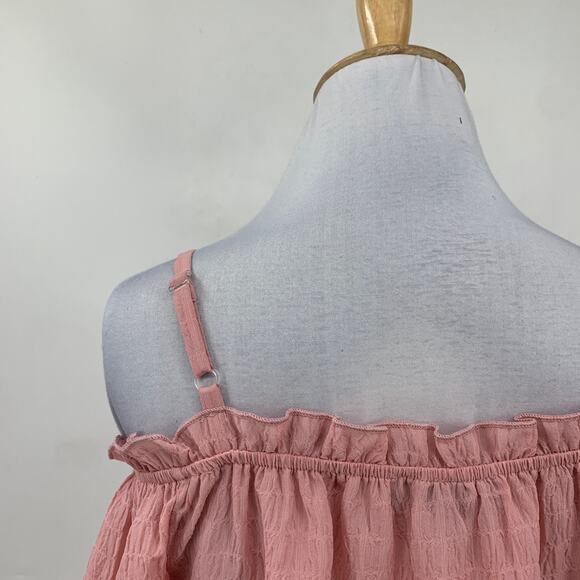 BCX Top Womens S Small Peony Pink Cold Off Shoulder Drawstring Waist Tie Peplum - Picture 8 of 15